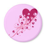 Heart with Pink Skulls and Swirls Magnets