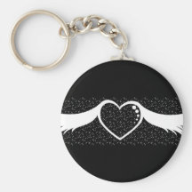 Heart With White Wings Black Background Keychains