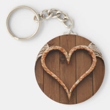 Heart with Wings Against Rustic Wooden Boards Key Chains