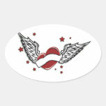 Heart With Wings and Stars Oval Sticker