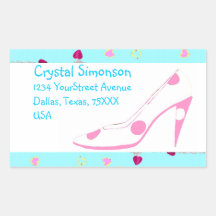 Hearts and Fashion Pink Shoe return address Rectangle Sticker