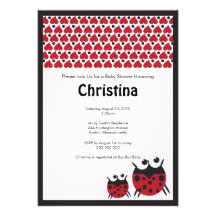 Hearts and Ladybugs Baby Shower Invitation