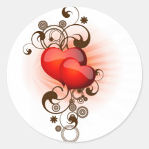 Hearts-and-Swirls Round Stickers