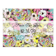 Hearts and Wild Flowers Save The Date Post Card