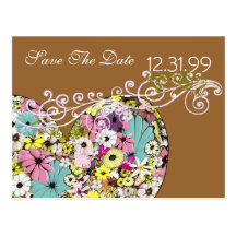 Hearts and Wild Flowers Save The Date Postcards