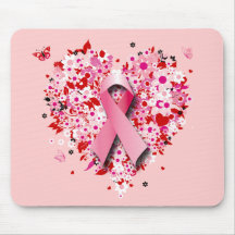 HEARTS, BUTTERFLIES AND PINK RIBBON MOUSE PAD