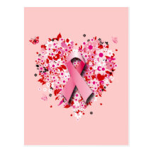HEARTS, BUTTERFLIES AND PINK RIBBON POST CARD