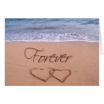 Hearts in the sand forever greeting card