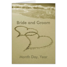 Hearts In The Sand Wedding Announcement Card
