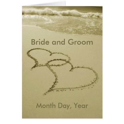 Hearts In The Sand Wedding Announcement Card