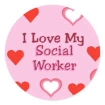 Hearts:  Love My Social Worker Round Sticker