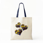 Hearts of Blue and Yellow Buttons Tote Bags