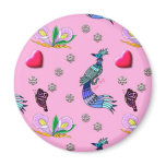 Hearts & Peacocks - Pink & Cyan Delight Refrigerator Magnets
