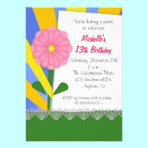 Hearts & Pink Flower Birthday Party Invitation invitations