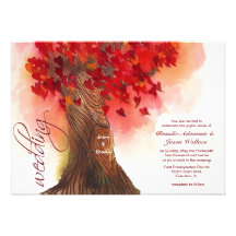 hearts tree wedding invitation