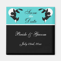 Hearts Turquoise and Black Save the Date Magnet