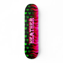 Heather skateboard pink fire and flames design.