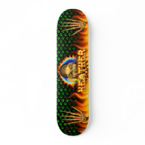 Heather skull real fire and flames skateboard desi