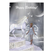 Heavenly Angel Unicorn Scene Greeting Cards