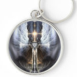 Heavenly Angel Wing Cross Fractal Art Keychain