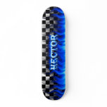 hector skateboard blue fire and flames design