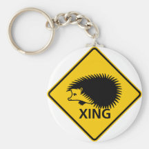 Hedgehog Crossing Highway Sign Keychains