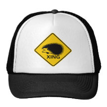 Hedgehog Crossing Highway Sign Mesh Hats