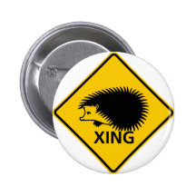 Hedgehog Crossing Highway Sign Pinback Button