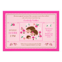 Hedgehog Family Baby Girl Shower Invitation invitations