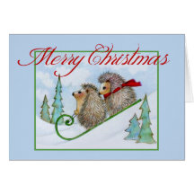 Hedgehog Sled Holiday Card