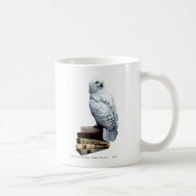 Hedwig sur des livres tasses à café