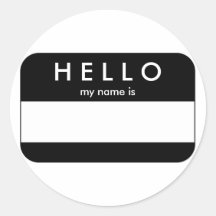 Hello Black Name Tag Sticker