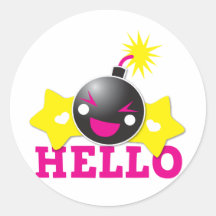 Hello cute smiling bomb round sticker