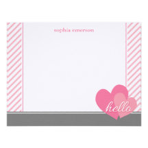 Hello Hearts Personalized Flat Note Cards (Pink) Custom Invites
