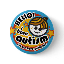 "Hello! I have autism" button (boy2)