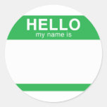 Hello My Name Is - Green Round Stickers