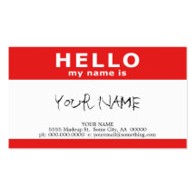 hello my name is : red business card templates