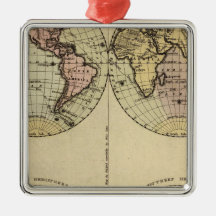 Hemispheres Hand Coloured Atlas Map Christmas Tree Ornaments