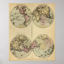 Hemispheres Hand Coloured Atlas Map