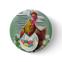 Hen and Eggs Easter Button
