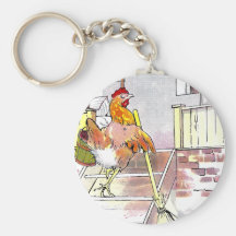 Hen with Broom Mounting Stairs to Bedroom Keychain