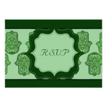 Henna Hand of Hamsa (Green) (Wedding) Personalized Invite