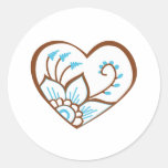 Henna Heart Blue Round Sticker