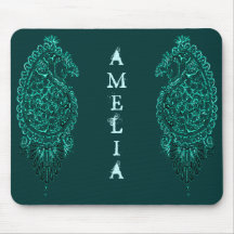 Henna Peacock (Turquoise) Monogram Mousepads