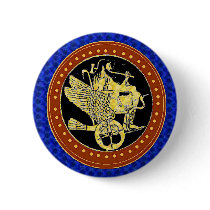 Hephaestus blue pinback button