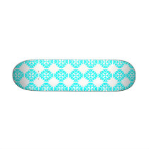 Her Cute Girly Style Cyan & White Damask Girls Custom Skate Board