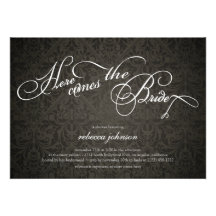 Here comes the bride Elegant Damask Bridal Shower Invitation