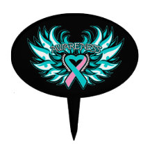 Hereditary Breast Cancer Awareness Heart Wings Oval Cake Topper