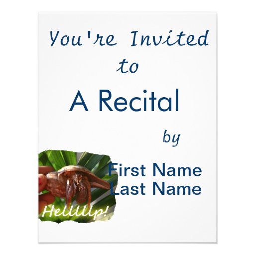 Hermit Crab and Help text , funny animal design Personalized Invite