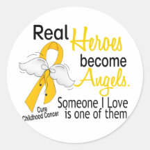 Heroes Become Angels Childhood Cancer Round Sticker
